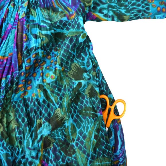 Vintage 90s Cotton Gauze Floral Babydoll Dress Maxi Flowy Boho Half Sleeve KVM L - Picture 7 of 8